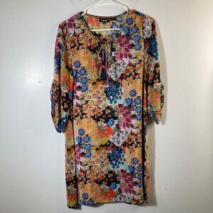 Womens‎ Tolani Silk Floral Boho Dress Multicolored Orange Blue Red XS #25